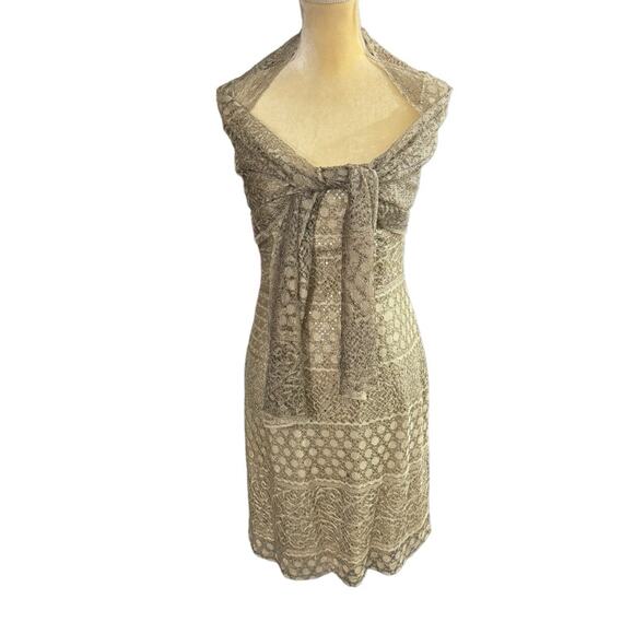 Bari Jay Formal Dress w/ Wrap Shawl Metallic Size 11/12 Vintage Made In USA - Picture 2 of 11